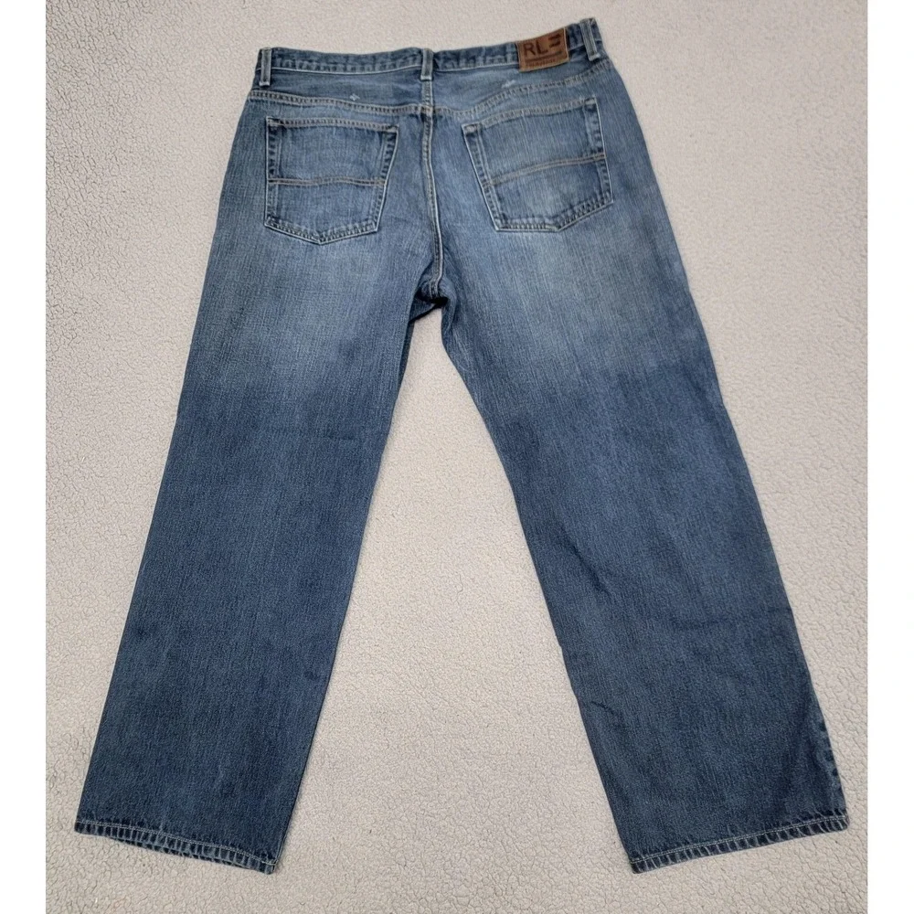 Polo Jeans Co Ralph Lauren Jeans Mens 38x32 (Fits 37x31) Baggy Blue Distress Y2K
